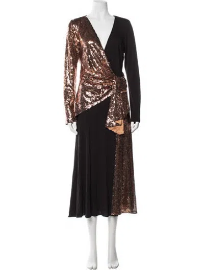 Pre-owned Prabal Gurung Patterned Midi Length Dress In Black