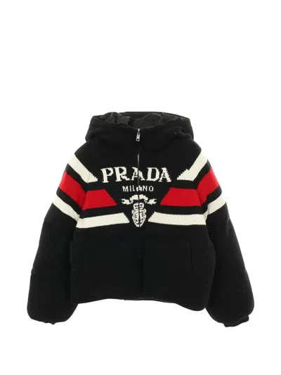 Pre-owned Prada 2000s Logo Hooded Jacket In Black