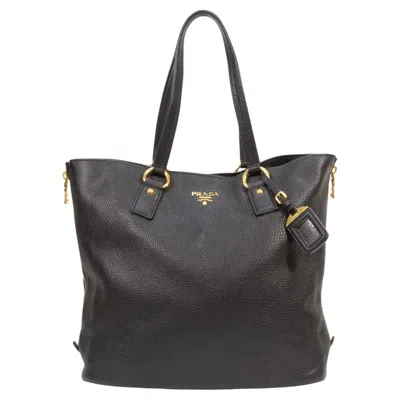 Pre-owned Prada 2000s  Black Pebbled Leather Tote Bag With Gold Hardware, Excellent