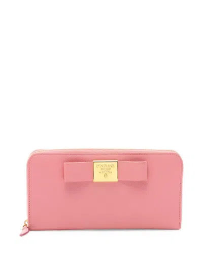 Pre-owned Prada 2000s Saffiano Leather Bow Wallet In Pink
