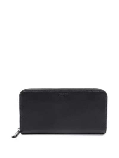 Pre-owned Prada 2010 Saffiano Round Zip Wallet In Black