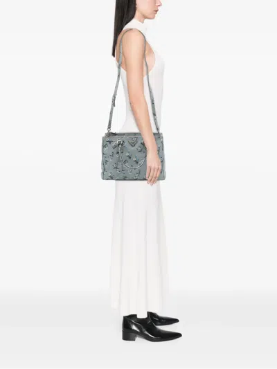 Pre-owned Prada 2010-2026 Medium Saffiano Lux Galleria Floral Print Double Zip Satchel In Grey