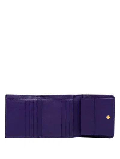 Pre-owned Prada 2013-2026 Saffiano Trifold Wallet Small Wallets In Purple
