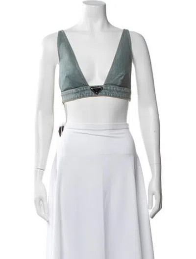 Pre-owned Prada 2021 V-neck Sports Bra W/ Tags In Blue