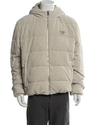 Pre-owned Prada 2023 Enameled Metal Triangle Puffer Coat In Neutrals