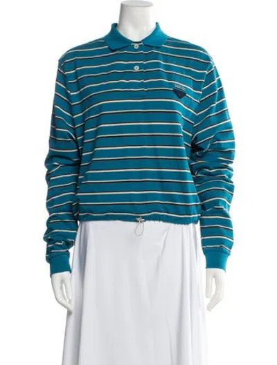Pre-owned Prada 2025 Striped Polo In Blue