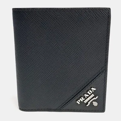 Pre-owned Prada 2mo004 Bifold Wallet Black Saffiano Leather Wallet