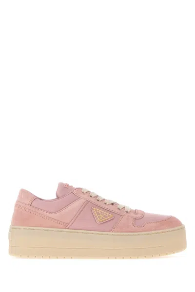 Prada 4 Cm Platform Fabric And Suede Downtown Bold Sneaker In Pink