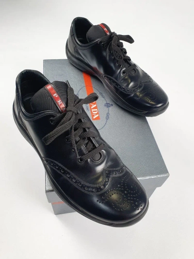 Pre-owned Prada America's Cup Western Leather Sneakers In Black