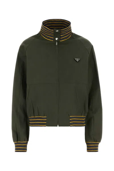 Prada Army Poplin Bomber Jacket In Green