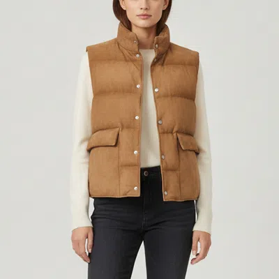 Pre-owned Prada Biscuit Suede Sleeveless Down Puffer Vest Xl In Brown