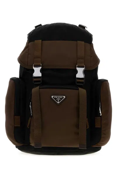Prada Black And Brown Re-nylon Backpack