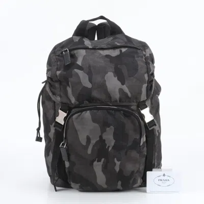 Pre-owned Prada Black Gray Leather Nylon Backpack () In Black, Gray