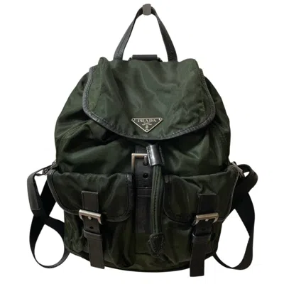Pre-owned Prada Black Green Nylon Backpack () In Black, Green