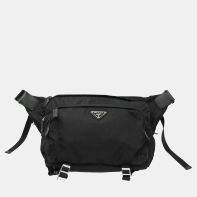 Pre-owned Prada Black Leather And Nylon Marsupio Belt Bag