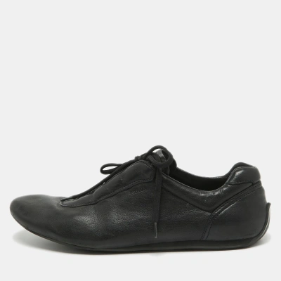 Pre-owned Prada Black Leather Low Top Trainers Size 43