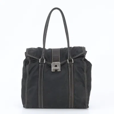 Pre-owned Prada Black Leather Nylon Shoulder Bag Tote Bag ()