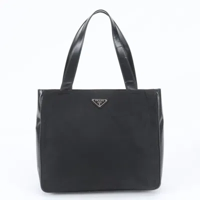 Pre-owned Prada Black Leather Nylon Shoulder Bag Tote Bag ()