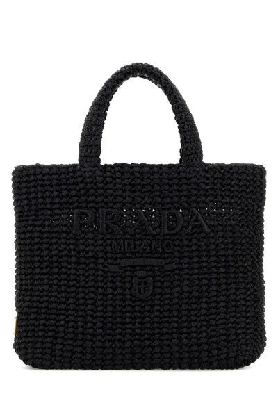Prada Black Raffia Shopping Handbag
