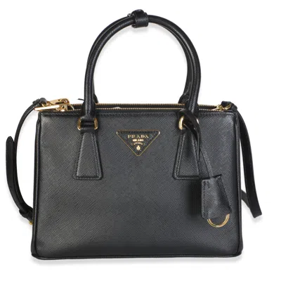 Pre-owned Prada Black Saffiano Lux Mini Galleria Double Zip Tote