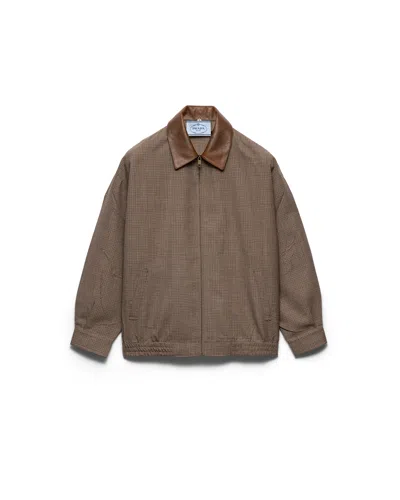 Prada Blousonjacke Aus Hahnentrittmuster-wolle In Brown