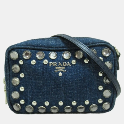Pre-owned Prada Blue Denim Mini Borchie Camera Bag