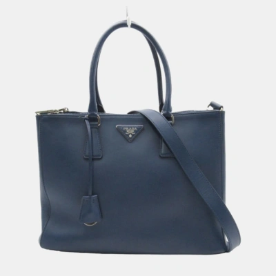 Pre-owned Prada Blue Leather Medium Saffiano Lux Double-zip Galleria Tote Bag