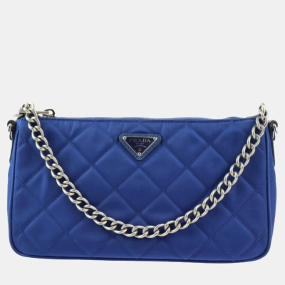 Pre-owned Prada Blue Nylon And Leather Triangle Crossbody Bag