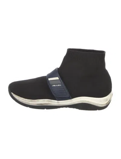 Pre-owned Prada Kids' Boys' Knit Sock Sneakers In Black