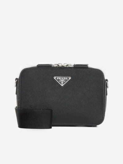 Prada Brique Saffiano Leather Bag In Black