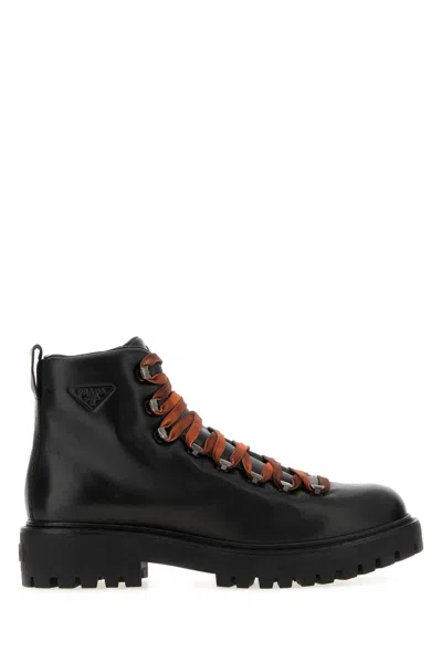 Prada Brixxen Leather Ankle Boots For Men In Black