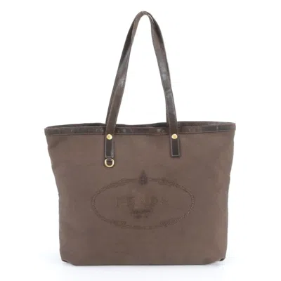 Pre-owned Prada Brown Leather Canvas Shoulder Bag Tote Bag ()