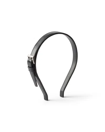 Prada Brushed Leather Headband In Black