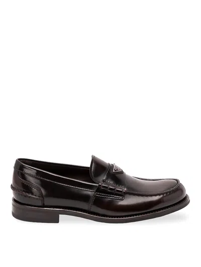 Prada Brushed Leather Loafers In Brown