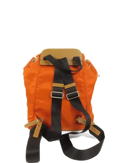 Pre-owned Prada Buckle-fastening Drawstring Backpack In Orange