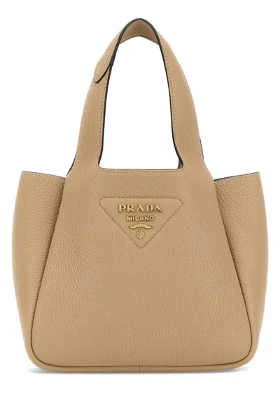 Prada Calf Leather Handbag With Structured Shape In Brown