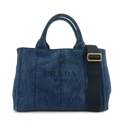Pre-owned Prada Canapa Convertible Denim Blue Denim_jeans Tote Bag Bag ()