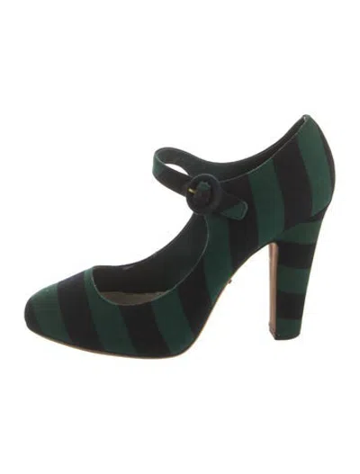 Pre-owned Prada Canvas Striped Pumps In Green