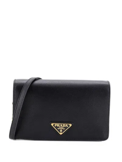 Pre-owned Prada Chain Wallet Saffiano Leather Crossbody Bag In Black