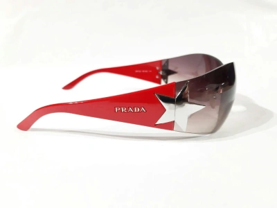 Pre-owned Prada Chrome Star Red Sunglasses Vintage Early 2000's Y2k In Red/silver