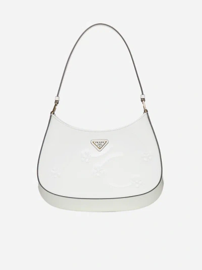 Prada Cleo Floral Leather Bag In White