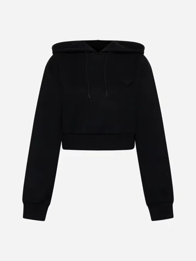 Prada Cotton Cropped Hoodie In Black