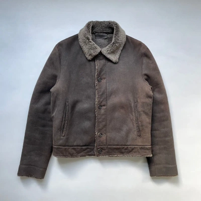 Pre-owned Prada Cropped Shearling Jacket In Brown
