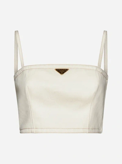 Prada Denim Bra Top In Natural