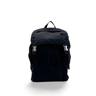 Pre-owned Prada Double Buckle Tessuto Black Nylon Backpack Bag ()