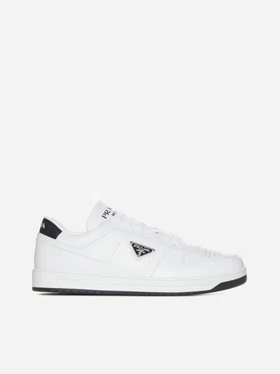 Prada Downtown Leather Sneakers In White,black