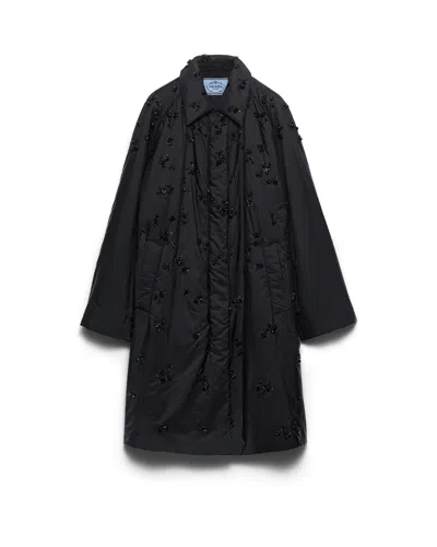 Prada Embroidered Light Re-nylon Raincoat In Black