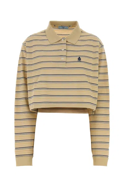Prada Embroidered Piquet Polo Shirt In Stripped