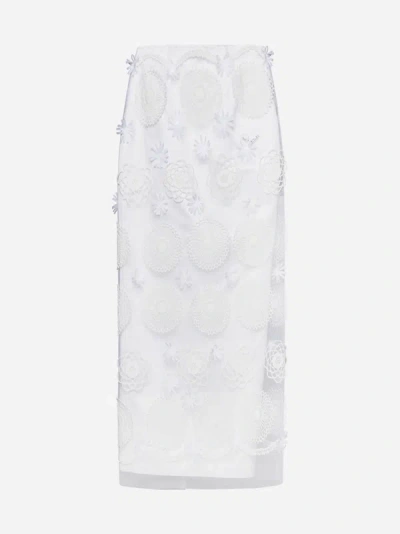 Prada Embroideries Silk Midi Skirt In White