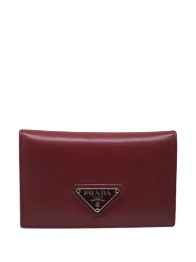 Pre-owned Prada Enameled Logo Wallet In Red